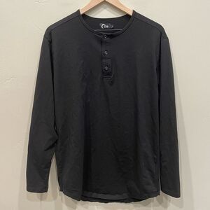 Zyia Active Men's Black Long Sleeve Henley Shirt Top - Size: Large
